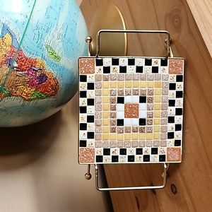 Vintage tile trivet with handles
